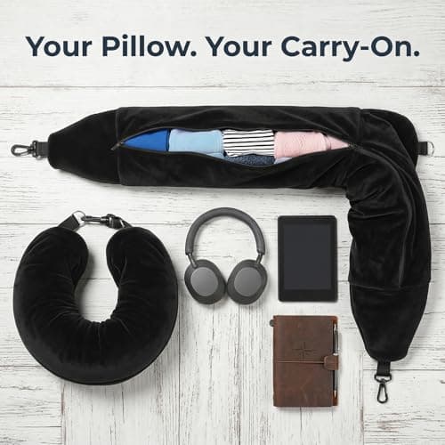HOPNKN Stuffable Neck Pillow for Travel, Travel Pillow Stuffable with Clothes, Travel Neck Pillows With Adjustable Straps for Essentials Extra Luggage(Black) — view 5