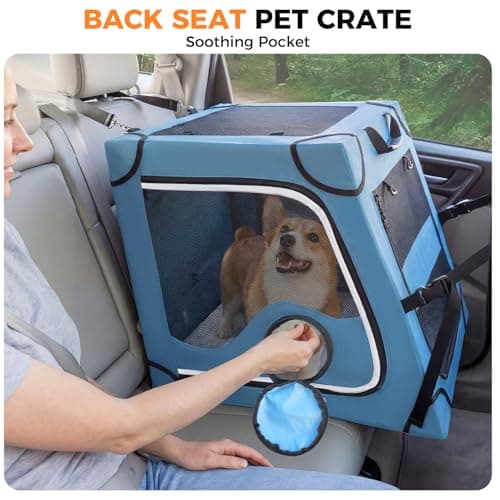Snagle Paw Portable Dog Crate for Car Travel,Metal Frame Pet Crate,Pet Carrier for Car Back Seat Secures with Headrest Strap and Seatbelt — view 2