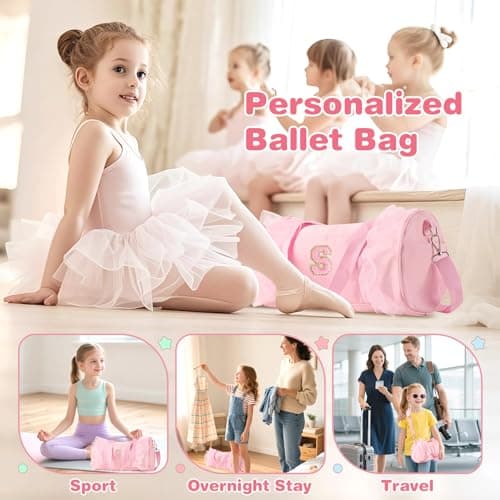 Personalized Initial Dance Bag for Girls, Small Cute Letter 4-6 Kids Ballet Bag, Pink Girls Gift Toddler Travel Duffle Bags, Small-Pink, S, S — view 6