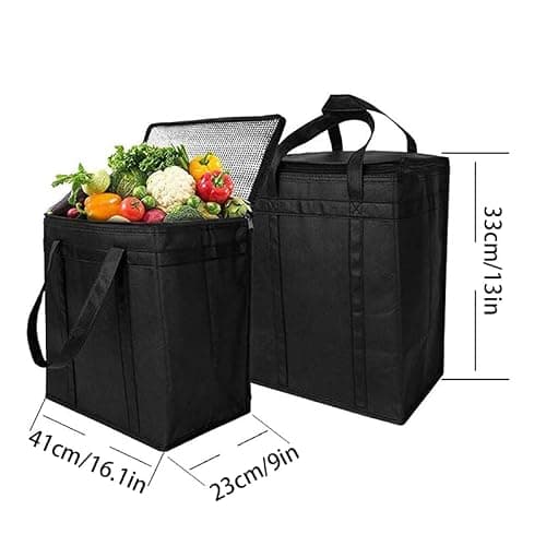 2 Pack Large Premium Quality Insulated Collapsible Cooler Bag Reusable Portable Grocery Shopping Bags with Zippers to Keep Food Hot and Cold and Handles for Takeout and Restaurant Delivery — view 2