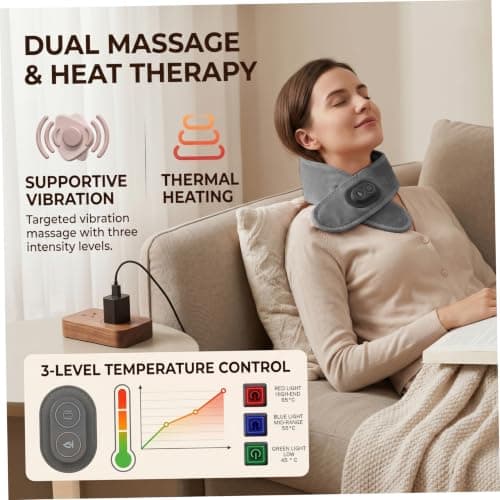Heated Neck Wrap, USB Powered Electric Massager with 3 Temperatures Wireless Neck Warmer for Muscle Relaxation Shoulders Home Office Travel Winter, Gray. — view 4