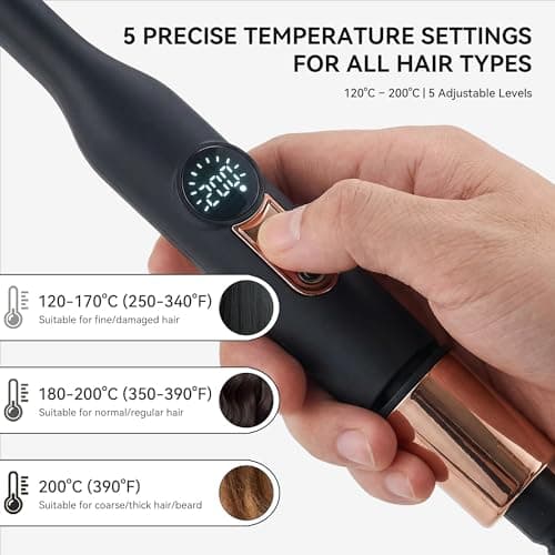 Hair Straightener with Extra Slim Plates, Mini Pencil Flat Iron for Short Hair, Pixies, Bangs, Small Curls & Beard, Digital Display, 5 Temp Settings 120-200°C, Fast Heat Up (Black) — view 2
