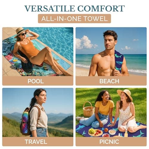 Casa Platino 6-Pack Oversized Beach Towels – 71"x32" Lightweight, Sand-Free Microfiber – Quick-Dry, Double-Sided Printed Towels for Pool, Swim, Travel, Camping & Beach Essentials – Lucky Bay — view 4