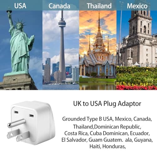 LUKELI 4 Pack UK to USA Plug Adapter - Type B Travel Adapter-(White 4 Pack) — view 2