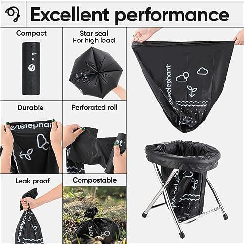 Green Elephant Portable Waste Bags – Camping Potty Liners, Biodegradable Sanitary Bags for 5 Gallon Bucket, Outdoor Use, 15 Count, 8 Gal (1 Pack) — view 5
