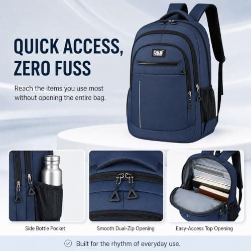 D&S London Laptop Backpack for Men & Women - Waterproof Travel Rucksack for Work, School & Business - 15.6-17 inch Laptop Bag, Large 30L Capacity, Anti-Theft Flight Approved Cabin Bag (Blue) — view 5
