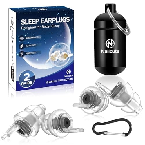 Naiicute Ear Plugs for Sleep, Comfy Reusable Hearing Protection, 2 Pairs