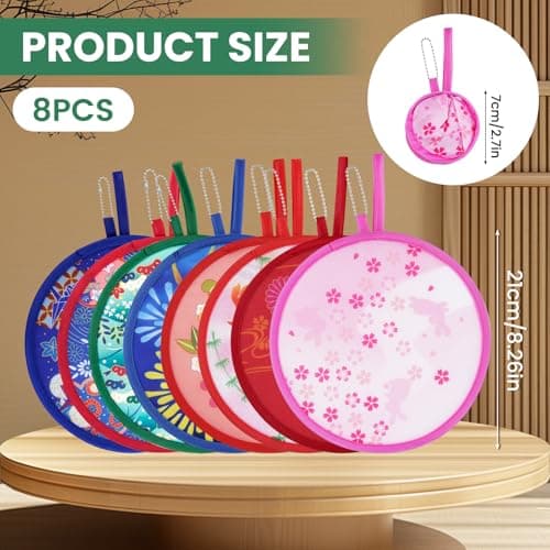 BQMEZRNUS 8Pcs Round Japanese Folding Hand Fan Foldable Fan — view 2