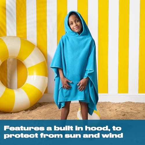 Brentfords Kids Swim Changing Robe, Soft Absorbent Oversized Hooded Towel Poncho for Beach Pool Travel Children Bath Towels Quick Dry Lightweight Swimming Towels, Sea Blue — view 6
