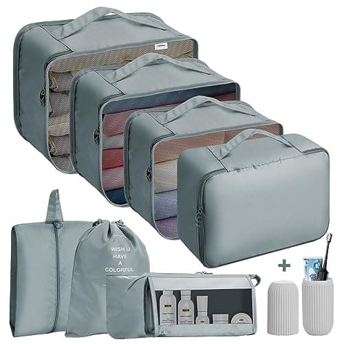 Jsdoin Packing Cubes for Suitcase,9 PCS Travel Luggage Packing Cubes for Backpack, Waterproof Essentials Suitcase Organiser Bags, Travel Accessories (Grey)