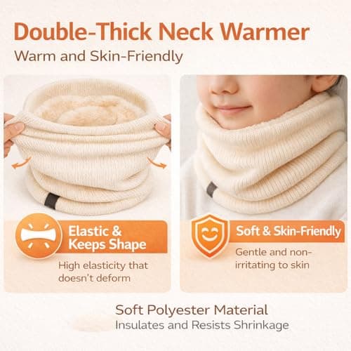 Snood Neck Warmer, Thick Knitted Tube Scarf, Cream And White, 1 Pack — view 6