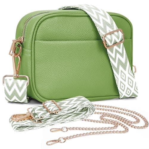 TIAASTAP Crossbody Bags for Women - Leather Handbags & Shoulder Bags Ladies Camera Cross Body Bag with Adjustable Wide Strap and Chain for Travel Shopping Work (Green)