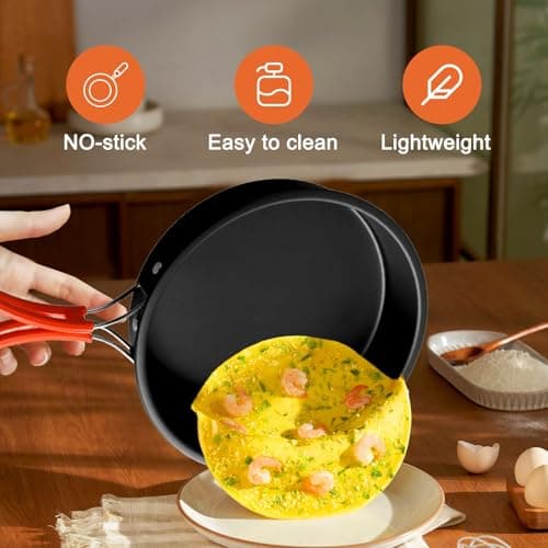 Lightweight Camping Frying Pan Non-Stick Camping Cooking Pot with Foldable Handle Cookware Set for Outdoor Camping Picnic Hiking(Large) — view 3