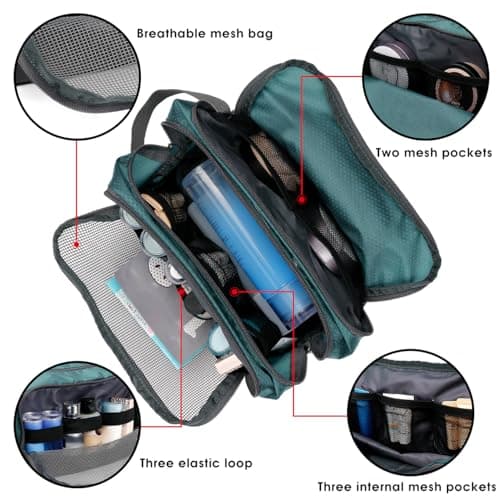 WANDF Toiletry Bag Water-Resistant Nylon Travel Wash Bag Lightweight Dopp Kit for Men and Women (A-Malachite Green) — view 2