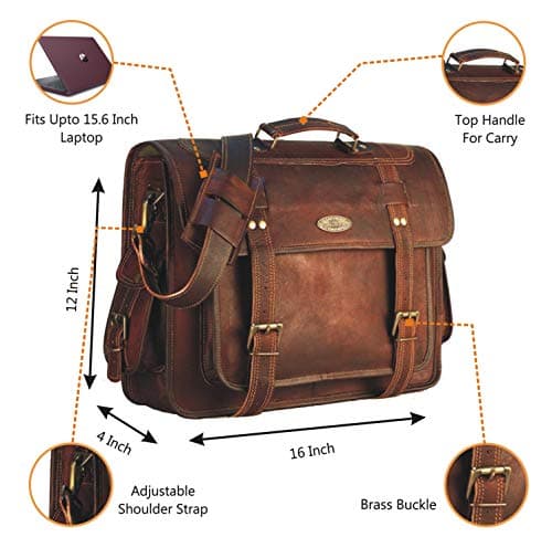 HULSH Leather Laptop Bags for Men Full Grain Leather Messenger Bag Leather Briefcase Computer Satchel Crossbody Shoulder Bag (Medium) — view 3
