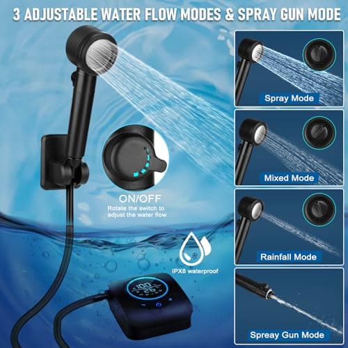 Spopal Advanced 8000mAh Portable Camping Shower for Camping Hiking(black) — view 4