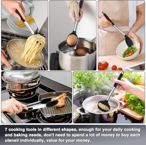 Joyfair 7 Pcs Kitchen Utensils Set for Cooking (Non Scratch, Black) — view 6