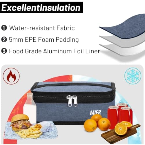 MIER Small Lunch Bag Insulated Compact Cooler for Backpack, Blue, 3L — view 5