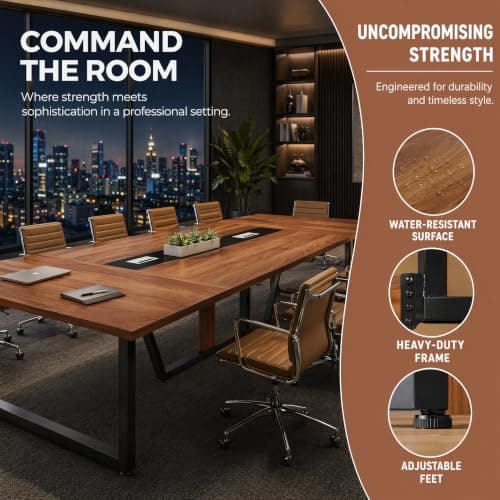 8FT Conference Table with V-S Cable Box - Walnut h, 94.5"x47.2", Seats 8-10, 1500lb Capaci, Versatile Design, Ideal for Offices & Meetings. — view 4