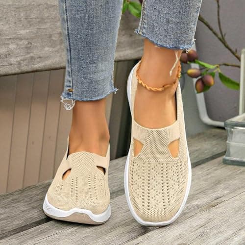 Black Shoes Women，Wide Fit Ladies Breathable Mesh Walking Running Trainers Slip On Comfortable Arch Support Soft Sole Athletic Tennis Sneakers Non Slip Low Top Orthopedic Shoes — view 2