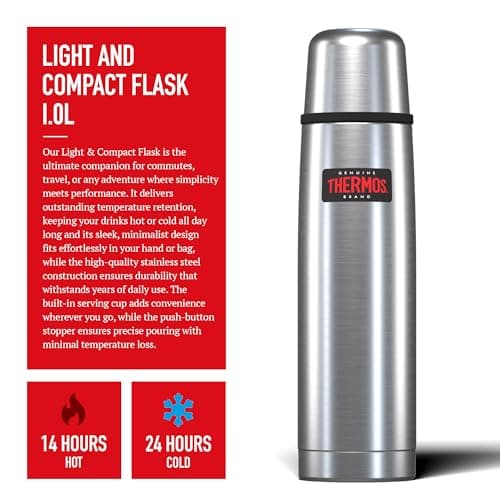 Thermos Light & Compact Stainless Steel Drink Flask 1L 14h Hot | 24h Cold — view 2