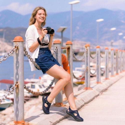Ladies Mesh Walking Sandals Closed Toe Breathable Summer Trainers Lightweight Adjustable Wide Fit Holiday Shoes for Beach Garden Travel Daily Wear Non Slip Navy Blue — view 2
