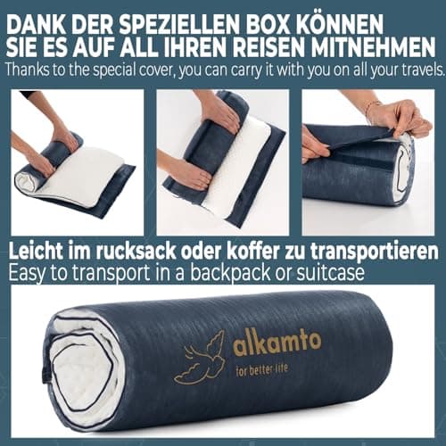 alkamto Memory Foam Pillow 70x45 cm – Ergonomic Neck Support Pillow – Oeko-Tex Certified – Breathable & Thermoregulating Cover – Hypoallergenic & Washable – Ideal for Back & Side Sleepers — view 6