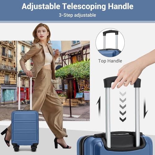 Kono 15 Inch Ryanair 40x30x20 Carry On Hand Luggage, Lightweight Hard Shell Cabin Bag, Small Suitcase with 4 Spinner Wheels (Navy/Black) — view 4