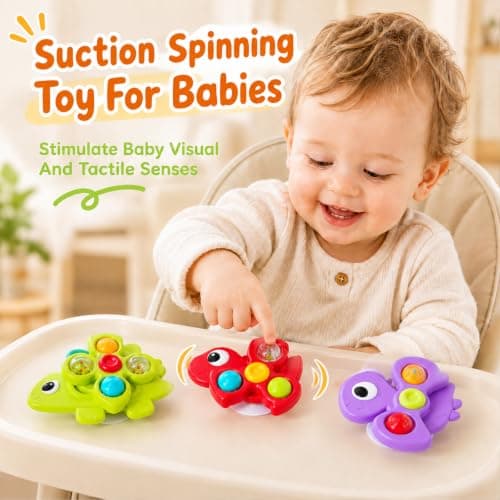 Kdoliti Suction Spinners for Babies,Baby Toy 1 Year Old,Sensory Fidget Toys for Kid,Toddler Travel Toy for 1 2+ Year Olds,Toy for 1 2 Year Old Gift,3 Pcs High Chair Toy with Suction Cups — view 2