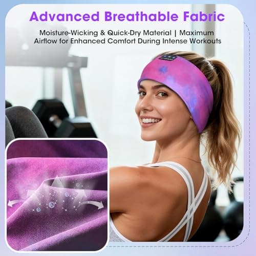 LC-dolida Sleep Headphones Ultra-Soft Bluetooth Headband with 4-Way Stretch & No-Slip Yoga Headband with Music, Wireless Sport Headphones for Running, Gym | 15H Playtime, Hi-Fi Sound — view 3