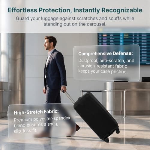 Kemay Elastic Black Luggage Cover for 26-29 Inch Suitcase, Washable Anti-Scratch Dustproof Trolley Case Protector with Reserved Openings, Durable Travel Baggage Sleeve — view 4