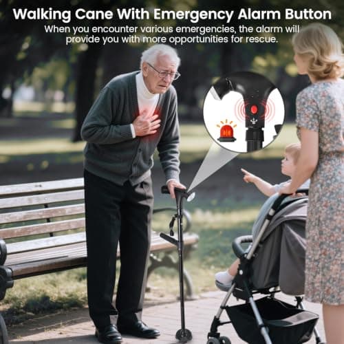 Adjustable Walking Stick with LED Light, Alarm, Dual Handle and Quad Base — view 4
