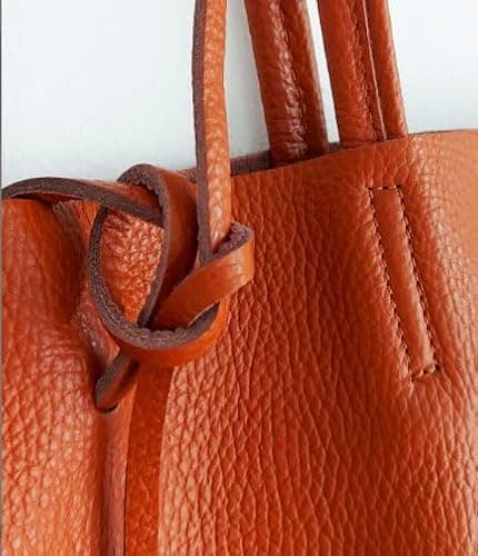 LeahWard Large Leather Hobo Shoulder Bag, Women's Genuine Italian Hand Made Leather Shoulder Bags, A4 College School Work Business Bags (Orange) — view 4