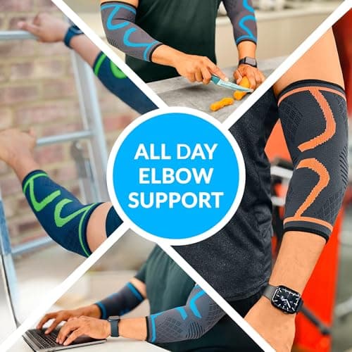 360 RELIEF Elbow Support for Men, Women, Kids, 1 Pack Compression Elbow Sleeve for Tennis, Golfers, Sports, Fitness, Gym, Weightlifting, Medium, Pink + Laundry Bag — view 6