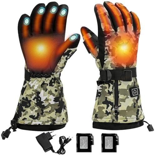 Heated Gloves Camo for Men, 7.4V 6000mAh Rechargeable Electric Hunting Gloves (2x3000mAh), Waterproof Windproof Camo Thermal Hand Warmers for Deer Hunting, Fishing, Outdoor Work, Hiking(XL)