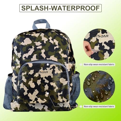 GCSOAR Hiking Backpack 4 packs, Backpack for Women and Men Outdoor Backpacks, Foldable, Camou, Green, Black, Grey, 20l/0.26lb — view 2