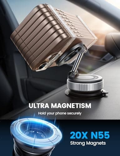 Lamicall Vacuum Magnetic Car Phone Holder, Upgraded Suction Cup Car Mount for Magsafe, 360° Rotatable for iPhone 17 16 15 13 Pro/Max/Plus/Air/Mini on Mirror, Smooth Surface, Windscreen - Silver — view 5