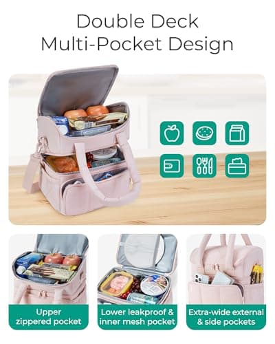bagsmart Insulated Lunch Bags for Women, 6.7L Portable Lunch Box with Shoulder Strap Reusable Cooler Bag, Puffy Thermal Lunch Tote for Work/School/Picnic/Travel — view 4