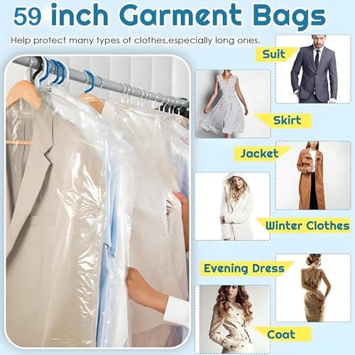 Plastic Clothes Covers, Clear Clothes Bags Hanging,Dress Bag,Garment Bags,Dust-proof Garment Protector Covers for Clothes Shirt Suit Jacket Suit Sweater (10pcs-60 * 150cm) — view 3