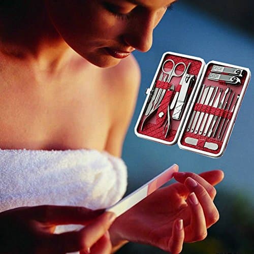 Manicure Pedicure Set Nail Clippers Kit 18 Pcs Stainless Steel Hygiene Kit Portable Nail Trimming set and Grooming Tools with Fine Leather Case [Gift Box] (Rose-18pcs) — view 3