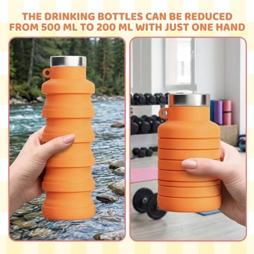 YFHUVB Collapsible Water Bottle, Folding Water Bottle for Outdoor Activities, Silicone Water Bottle Collapsible with 500 ml Capacity, Compact Design for Hiking Running Travel — view 3