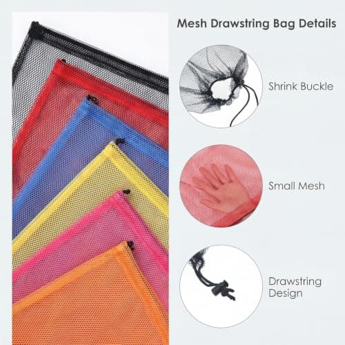 6 Pack Multicolor Mesh Drawstring Bag, 13.38x15.75 Inch Breathable Nylon Mesh Bag with Drawstring Lock Closure, Multipurpose Storage for Gym, Laundry, Beach, Toys and Travel — view 3