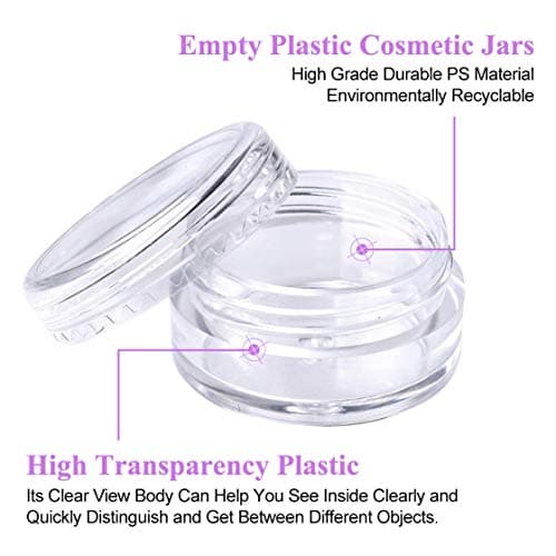 50 Pieces Sample Pots, Empty Cosmetic Jars Set Clear Round Travel Pots for Creams and Powder, 5g/5ml Small Sample Containers Plastic Jars with Lids for Women Make-Up Glitter Nail Art Storage Bottles — view 3