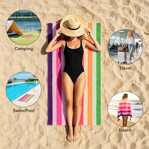 Hittriu Large Microfibre Beach Towel for Adults, 170 × 90 cm, Quick Dry, Sand Free, Lightweight Compact Travel Towel for Summer Beach, Pool, Holiday, Gym & Swimming (Colour) — view 4