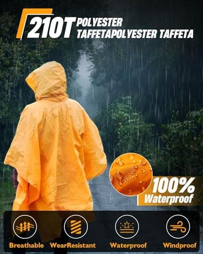 Snowalva Poncho Waterproof Adult 2024 Newly Upgraded Fabric Zipper Lightweight Reusable Rain Poncho Adult Waterproof Traveling Festival Poncho Waterproof Adult for Outdoor Camping Cycling Orange — view 5