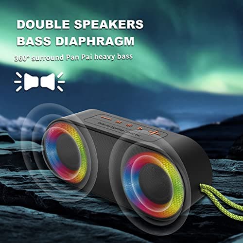 TOMPROAD Portable Waterproof Bluetooth Speakers with LED Lights Wireless Stereo Sound Rich Bass Shower Speakers Outdoor Speaker Support FM Radio RGB Lights for Home, Travel, Camping — view 5