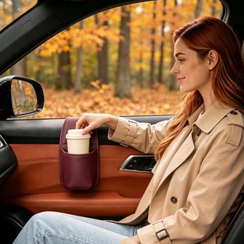 Car Door Cups Holder Window Hanging Organizer,Car Door Storage Pocket，Red — view 3