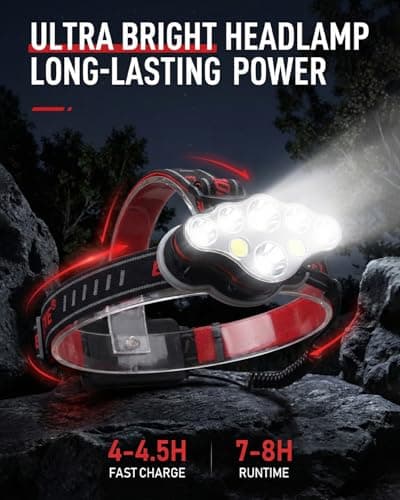 Victoper Head Torch –Super Bright 8 Lighting Modes 18000 Lumens Headlight LED Rechargeable, Super Bright LED Head Lamp, for Camping, Fishing, Hiking, Waterproof IPX4 Valentine Gifts for Men — view 5