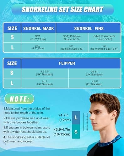 Lealinga Snorkel Set Adults, Full Face Snorkel Mask with Flippers — view 4