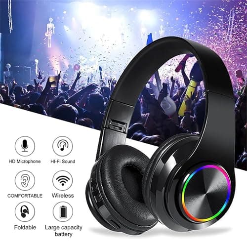 ZZOSRDR Bluetooth Headphones Over Ear, Foldable Lightweight Wireless Headset, Wireless Headphones with Built-in Mic, FM, SD/TF for Online Class, Office, PC, Phone — view 6